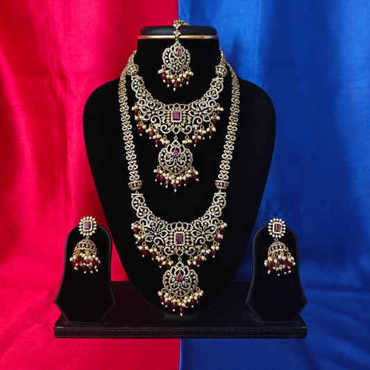Elegant Victorian Combo Set In Maroon Beads