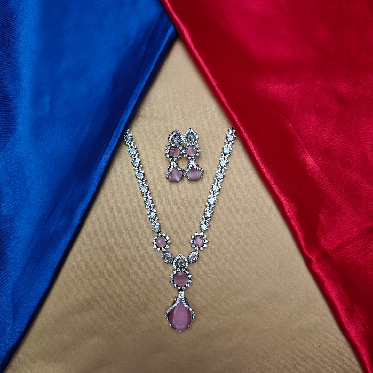 Beautiful AD Short Necklace In Baby Pink Stone