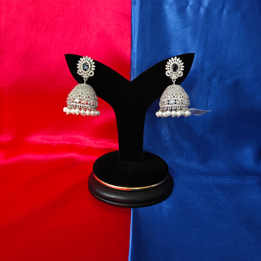 Beautiful Silver Jhumki In Purple Stone