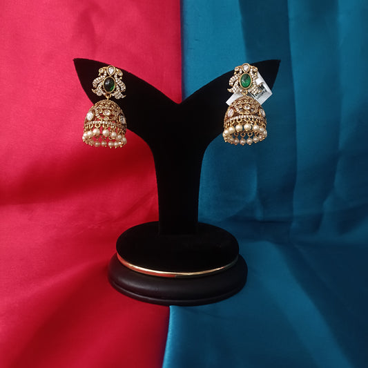 Beautiful Victorian Jhumki In Green Stone