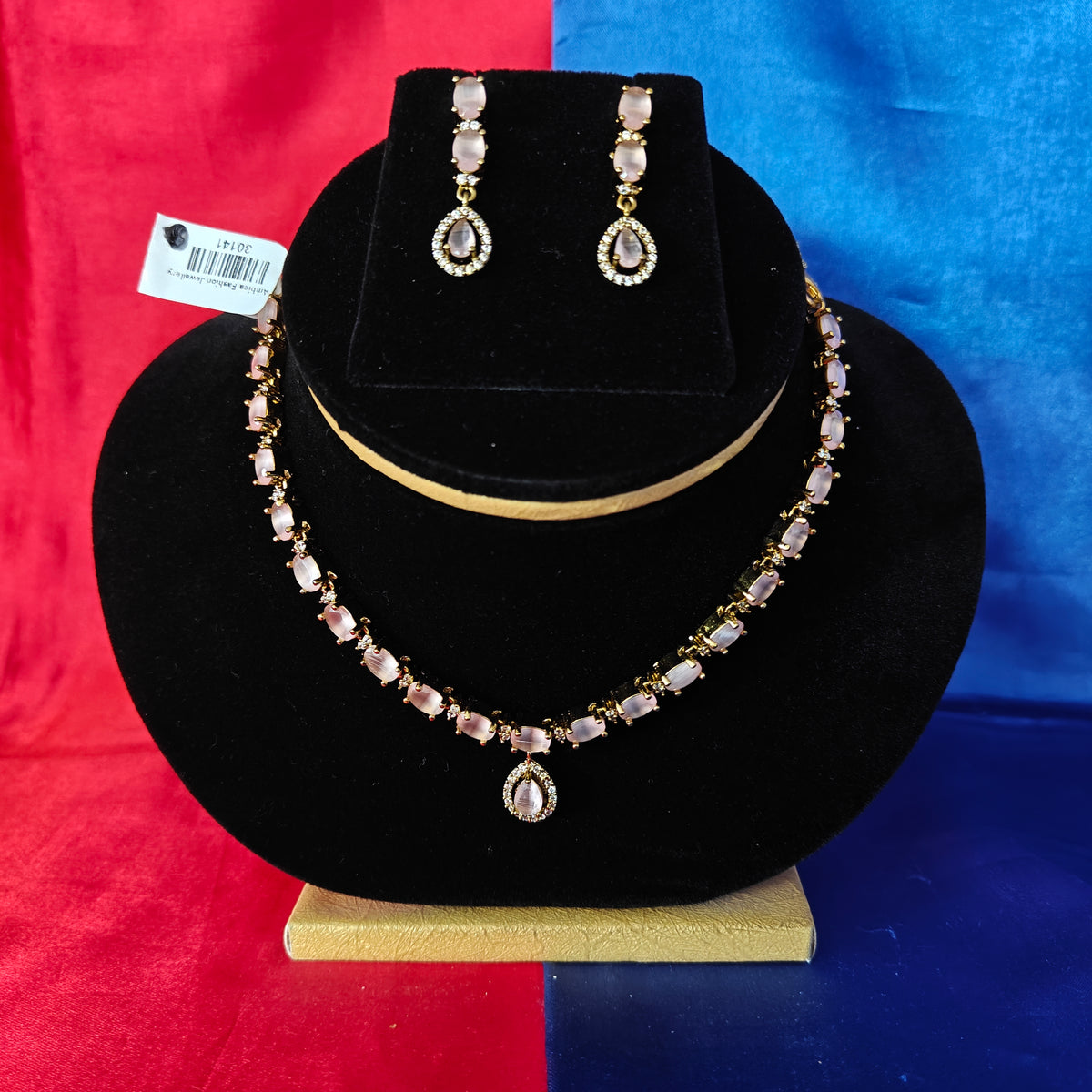 Beautiful Mini Haaram In Baby Pink Stone