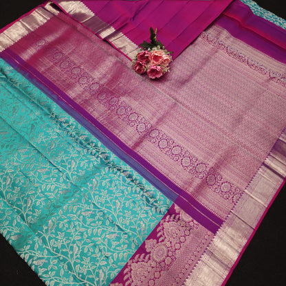 Handloom Pure Resham German Silver Zari Kanchi Pattu Saree