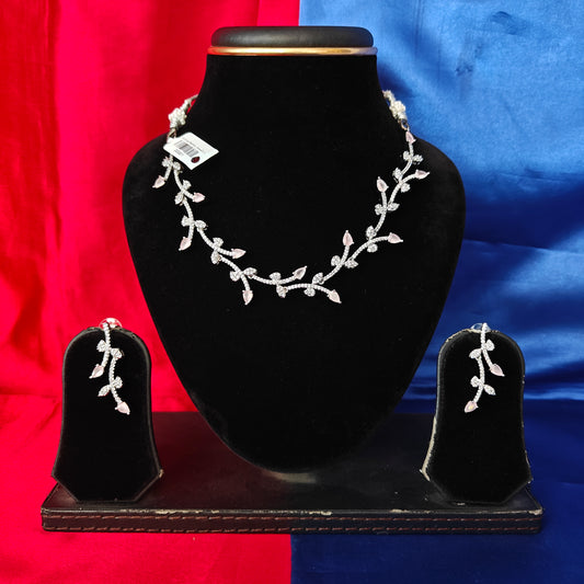 Elegant AD Short Necklace In Baby Pink Coloured Stone
