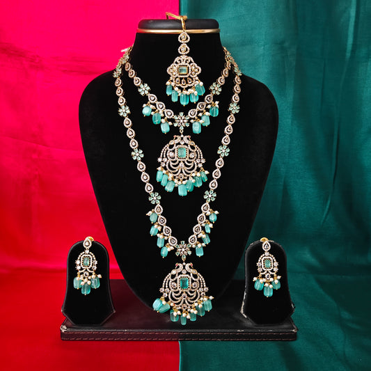 Beautiful Victorian Combo Set In Pista Green Beads