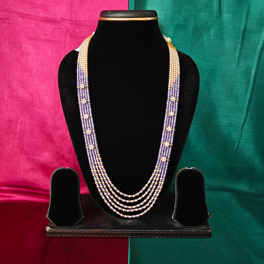 Beautiful Purple Coloured Honex Long Necklace With Pearls - Ambica Wedding Mall