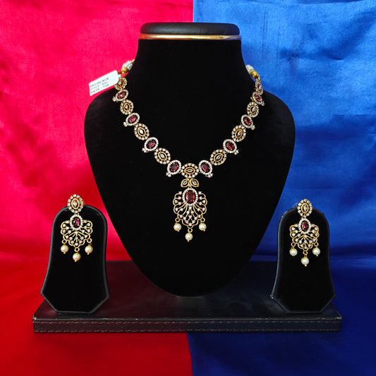 Beautiful Mini Haaram In Maroon Stone