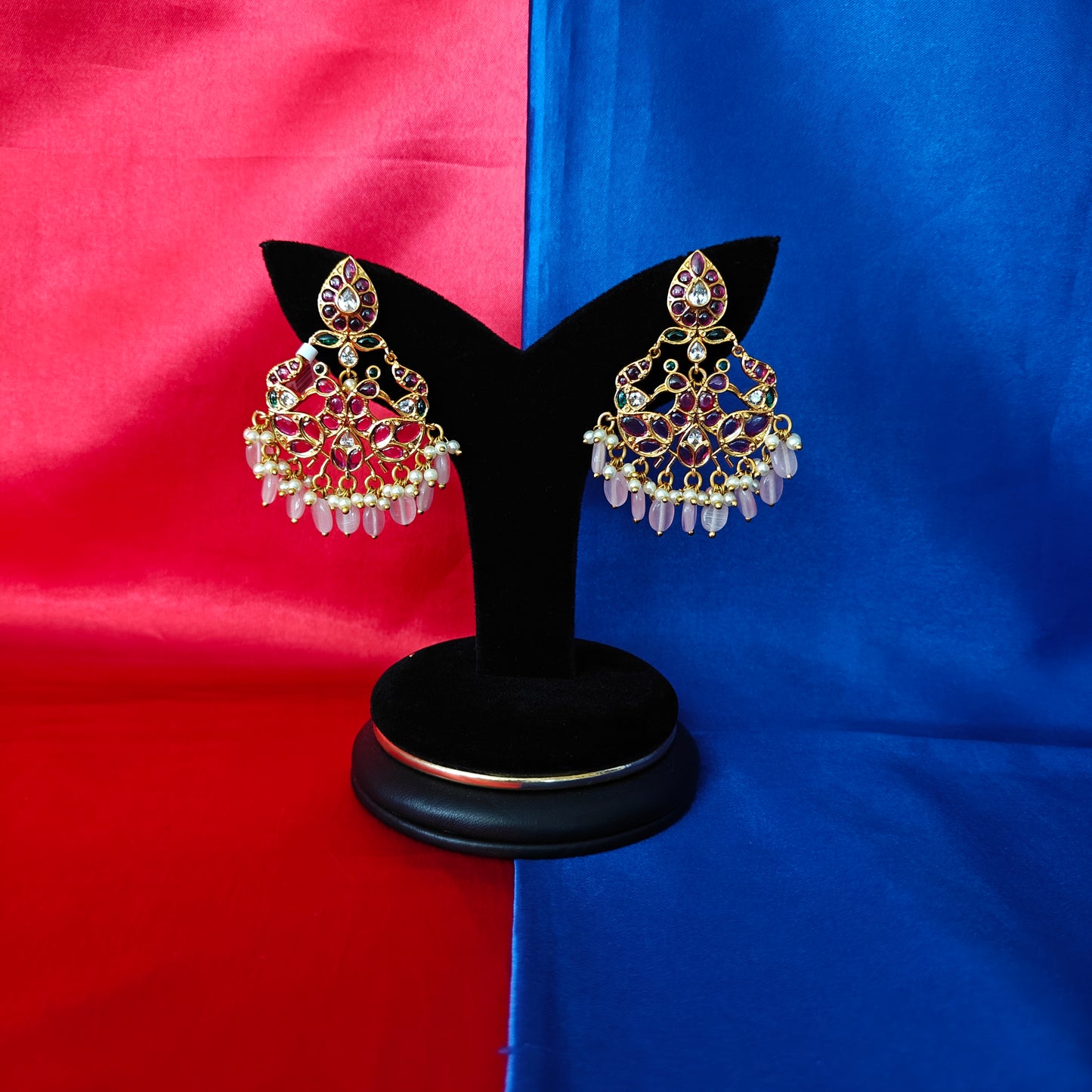 Beautiful Chandbali Earring In Baby Pink Beads