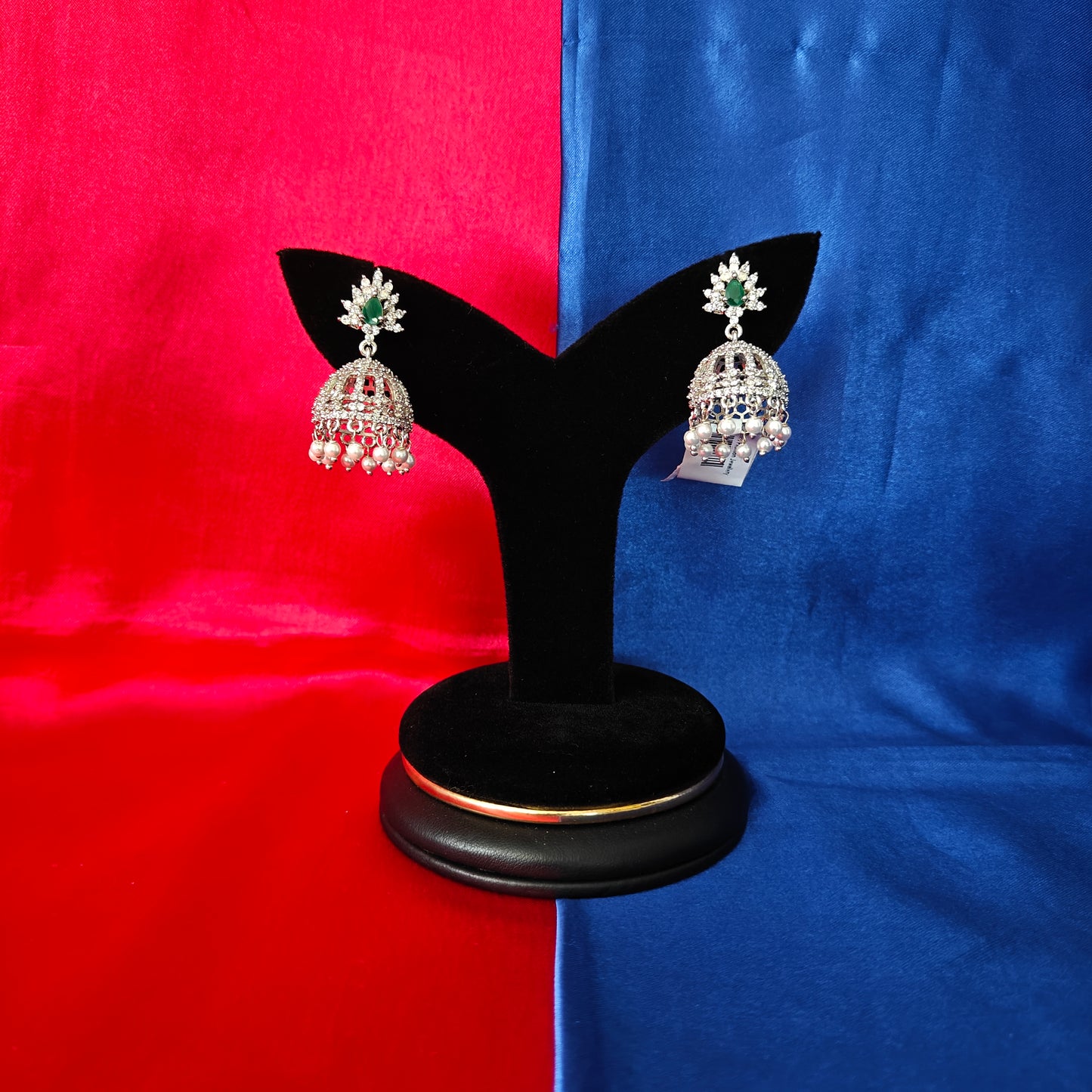 Beautiful Silver Jhumki In Green Stone