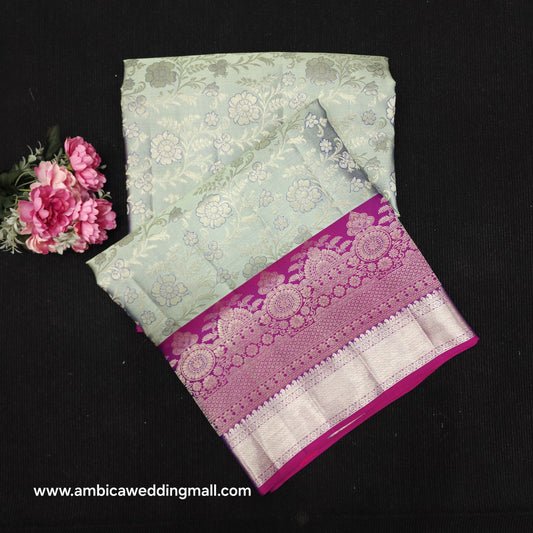 Handloom Pure Resham German Silver Zari Kanchi Pattu Saree