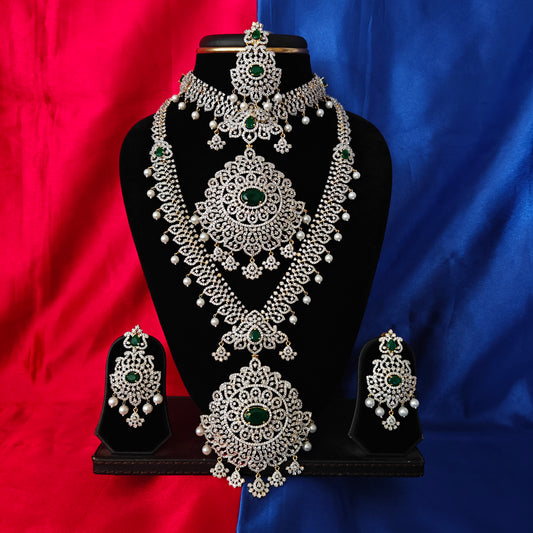 Elegant GJ Combo Set In Green Stone - Ambica Wedding Mall
