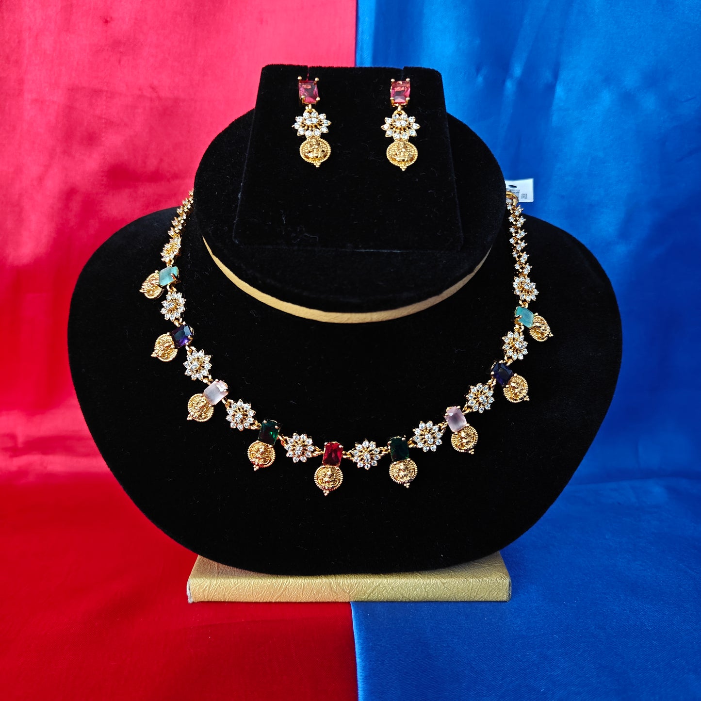 Beautiful Mini Haaram In Multi Colour Stone