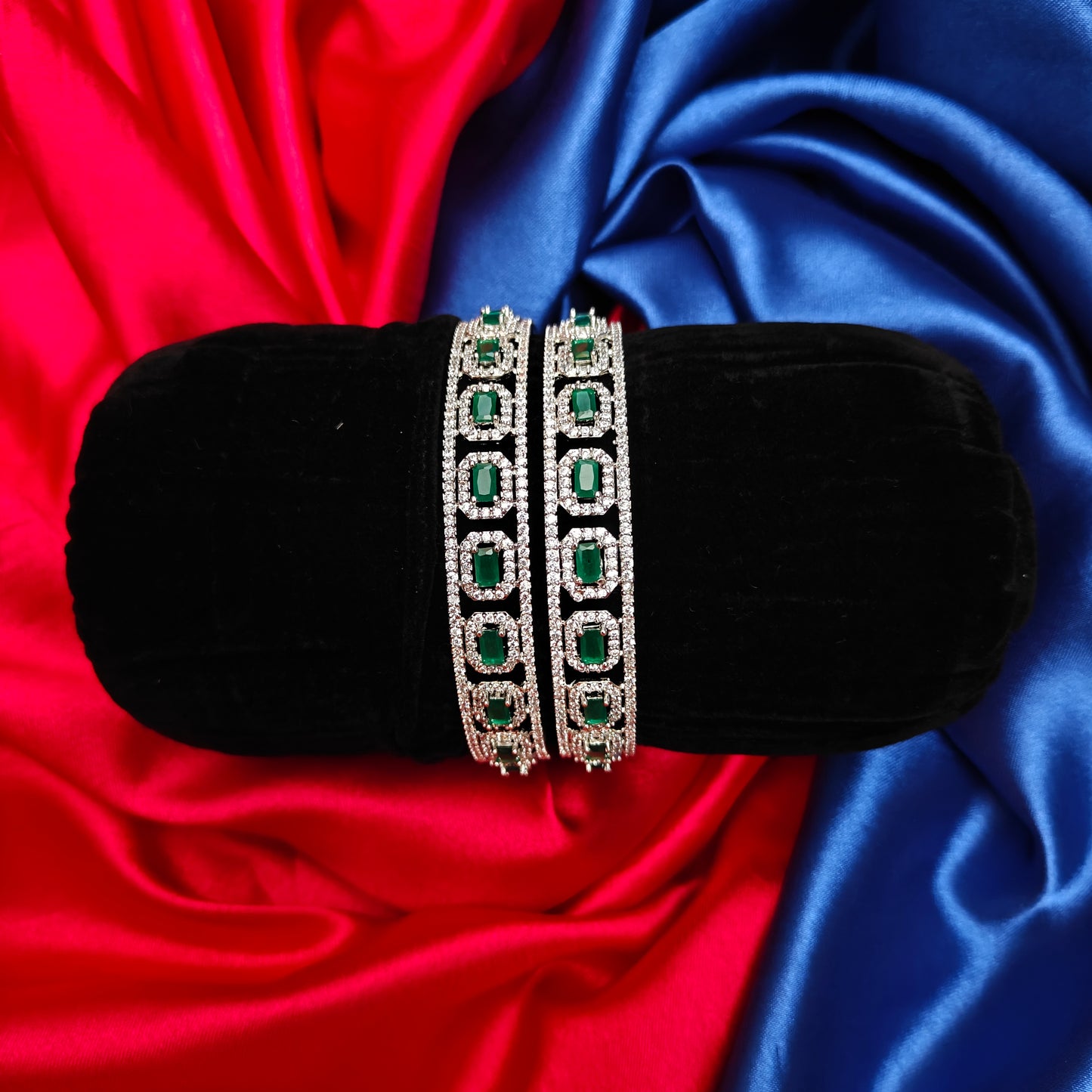 Beautiful Silver Bangle In Green Stone