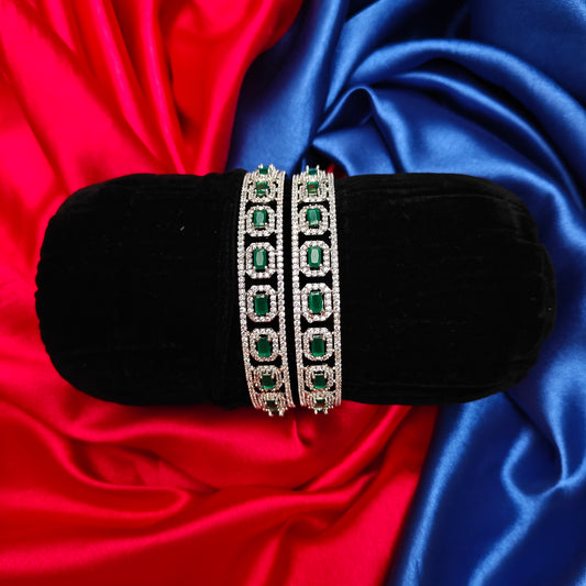 Beautiful Silver Bangle In Green Stone