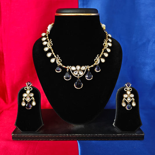 Beautiful Victorian Short Necklace In Purple Stone