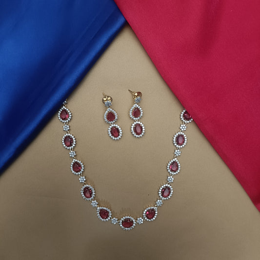 Elegant GJ Short Necklace In Red Stone