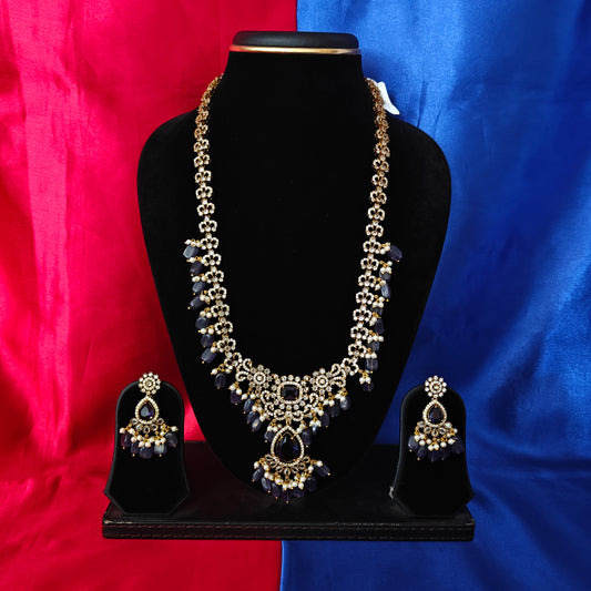 Elegant Victorian Long Necklace In Purple Beads