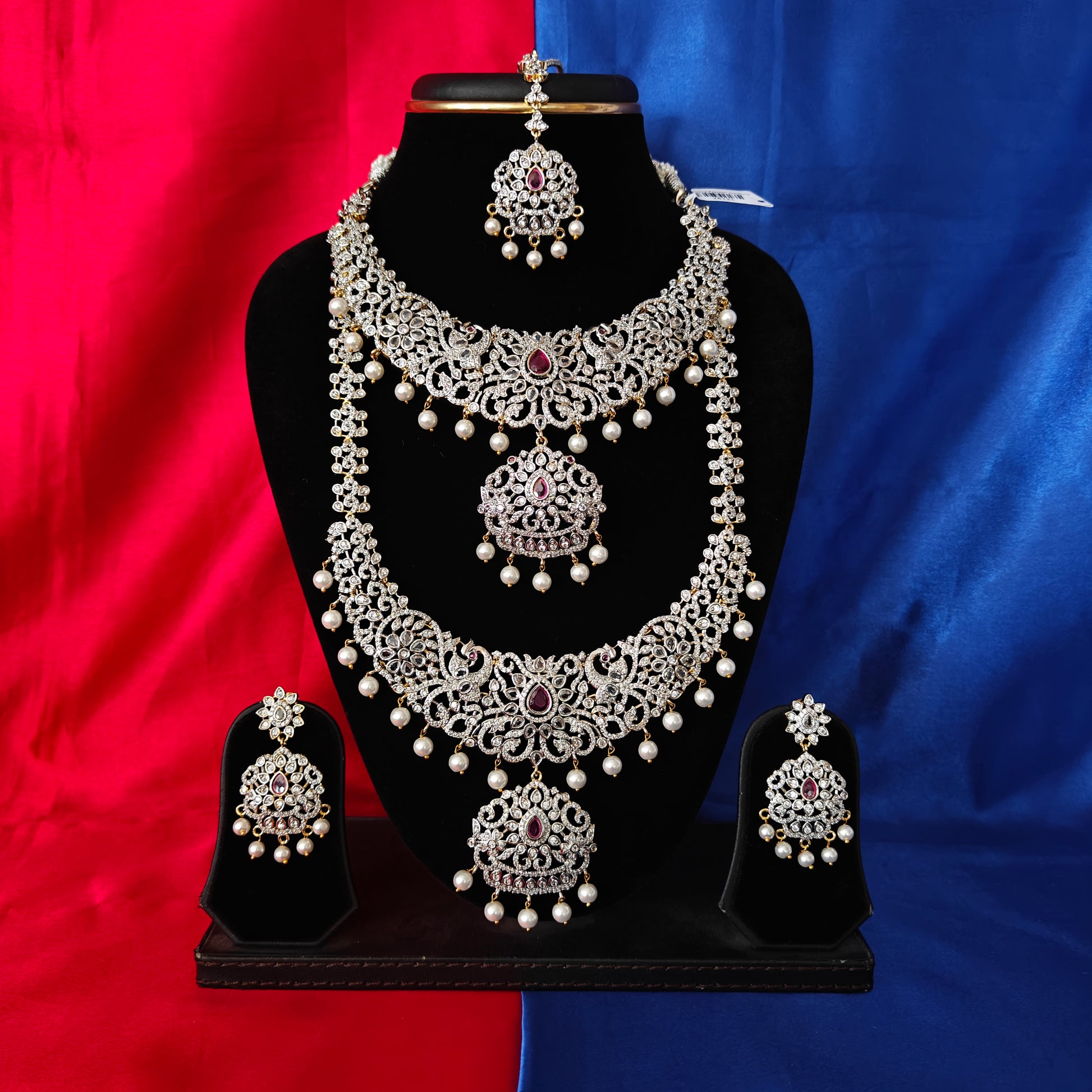 Elegant GJ Combo Set In Ruby Stone - Ambica Wedding Mall