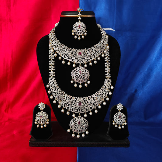 Elegant GJ Combo Set In Ruby Stone - Ambica Wedding Mall