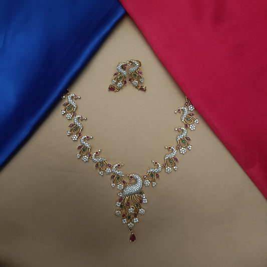 Elegant GJ Short Necklace In Peacock Design