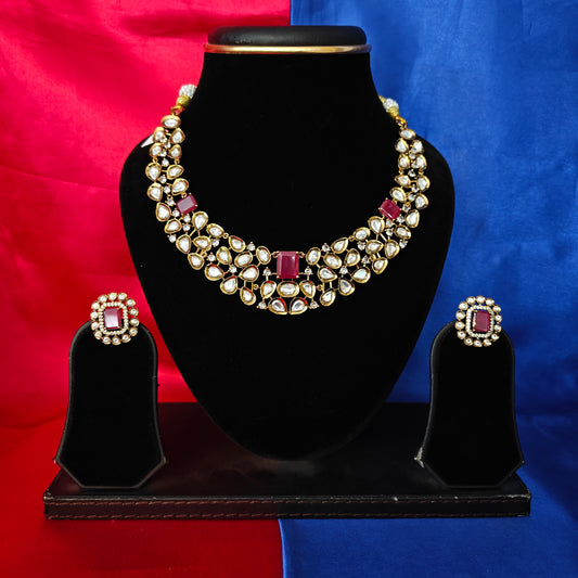Beautiful Victorian Short Necklace In Ruby Stone
