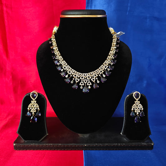 Beautiful Victorian Short Necklace In Purple Stone