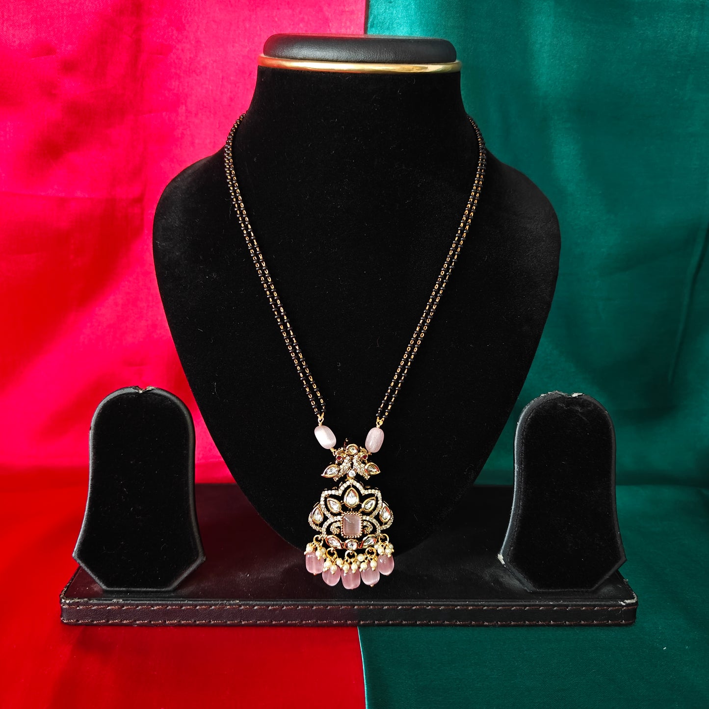 Beautiful Black Beads Short In Baby Pink Beads