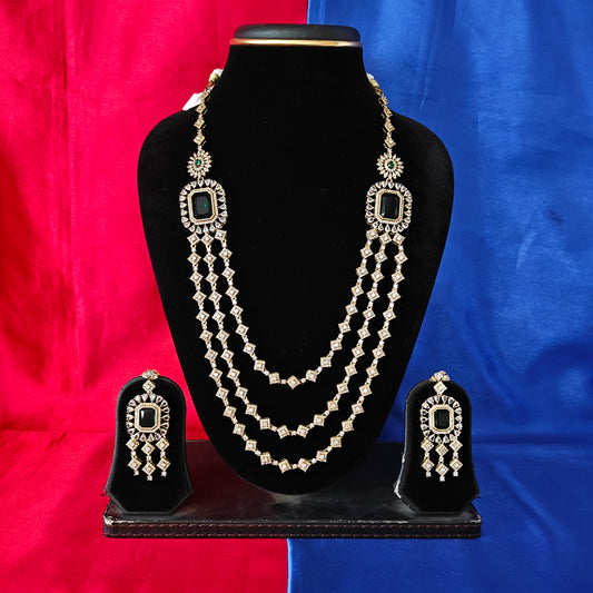 Beautiful Victorian Layered Long Necklace In Green Stone