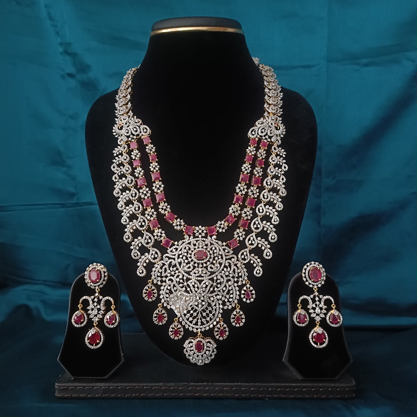 Elegant GJ Layered Long Necklace In Pink Stones