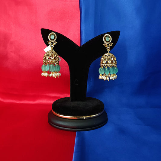 Beautiful Victorian Jhumki In Pista Green Colour Stone