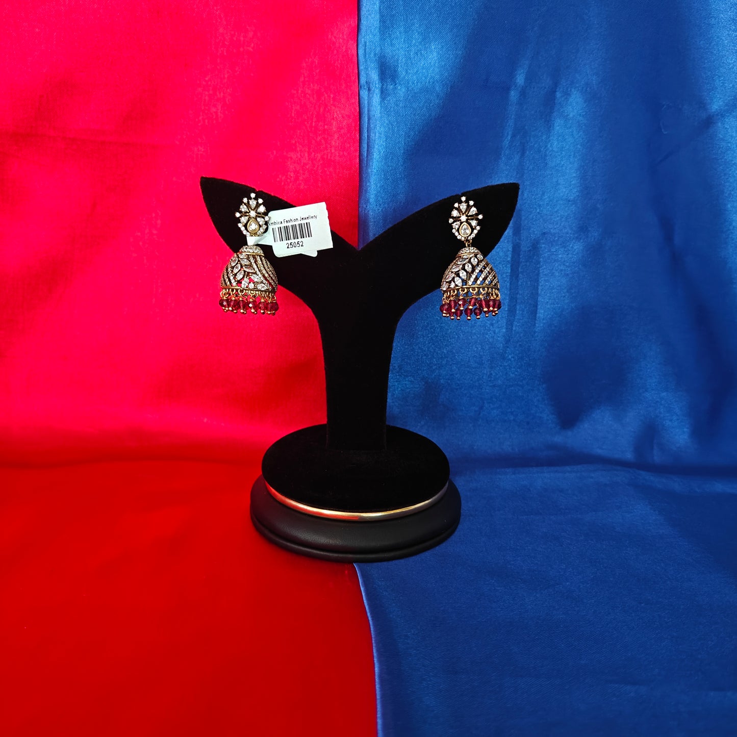 Beautiful Victorian Jhumki In Ruby Crystal