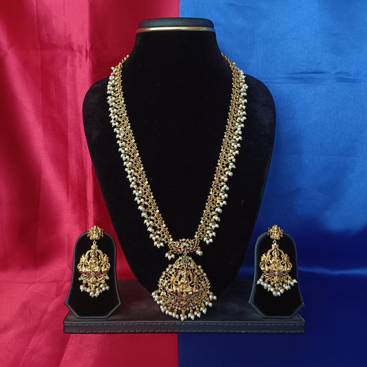 Beautiful Guttapusalu Long Necklace With Laxmi Idol