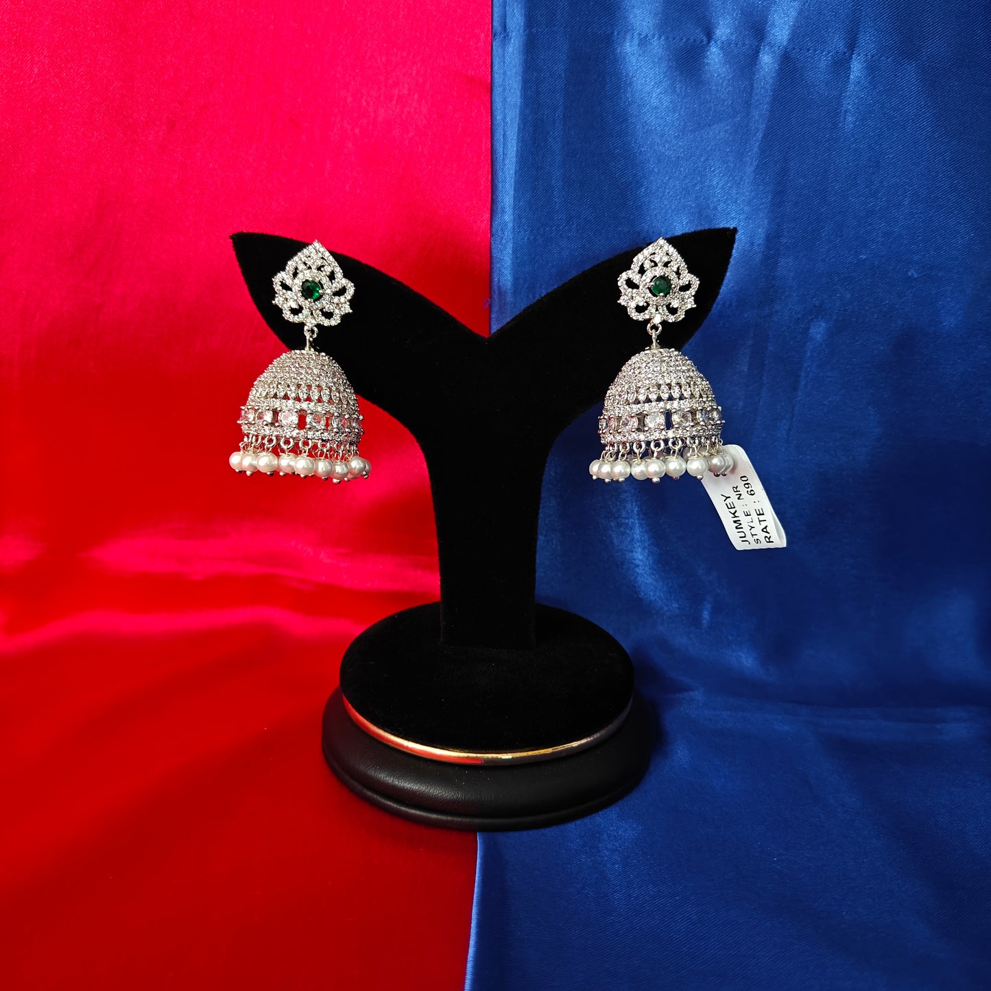 Beautiful Silver Jhumki In Green Stone