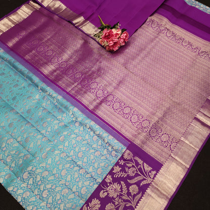 Handloom Pure Resham German Silver Zari Kanchi Pattu Saree