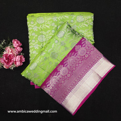 Handloom Pure Resham German Silver Zari Kanchi Pattu Saree