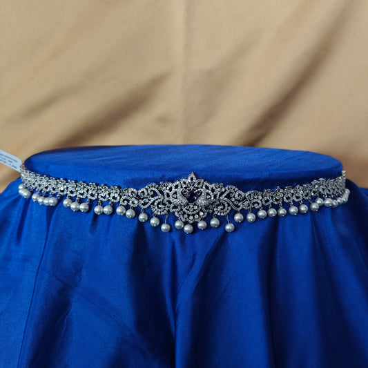 Beautiful Silver Chain Type Vaddanam In Purple Stone