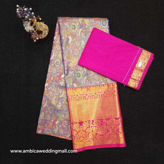 Buy Stunning Kanchi pattu mix L Kalamkari Lehenga [Free Size]