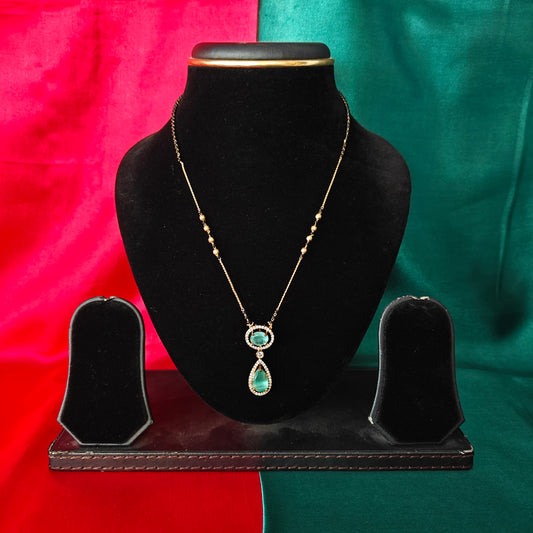 Beautiful Simple Black Beads Short In Pista Green Stone