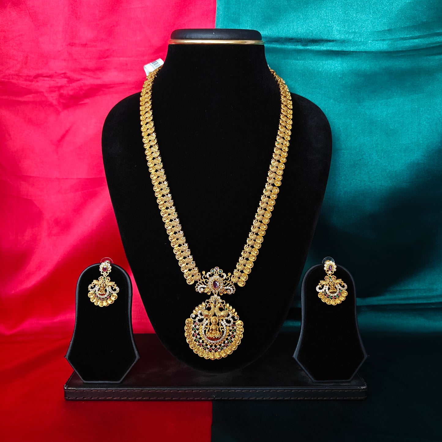Elegant Nakshi Long Necklace With Laxmi Idol