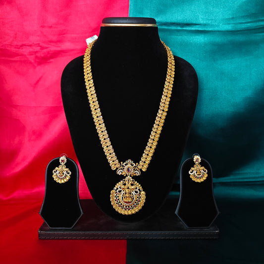 Elegant Nakshi Long Necklace With Laxmi Idol
