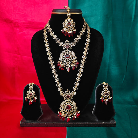Beautiful Victorian Combo Set In Maroon Beads