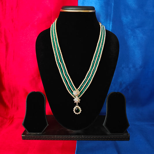 Beautiful Bottle Green Coloured Honex Mala With Pearls