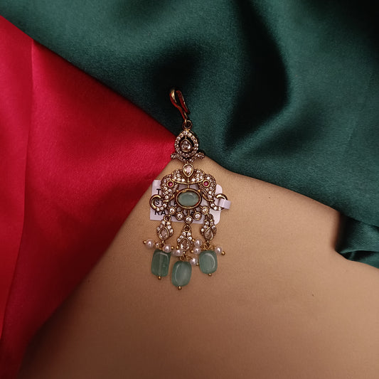 Beautiful Victorian Tika In Pista Green Beads