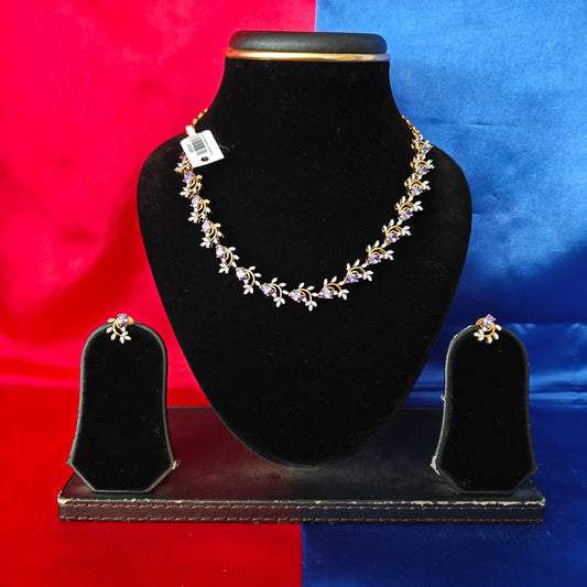 Beautiful CZ Short Necklace In Lavender Stone