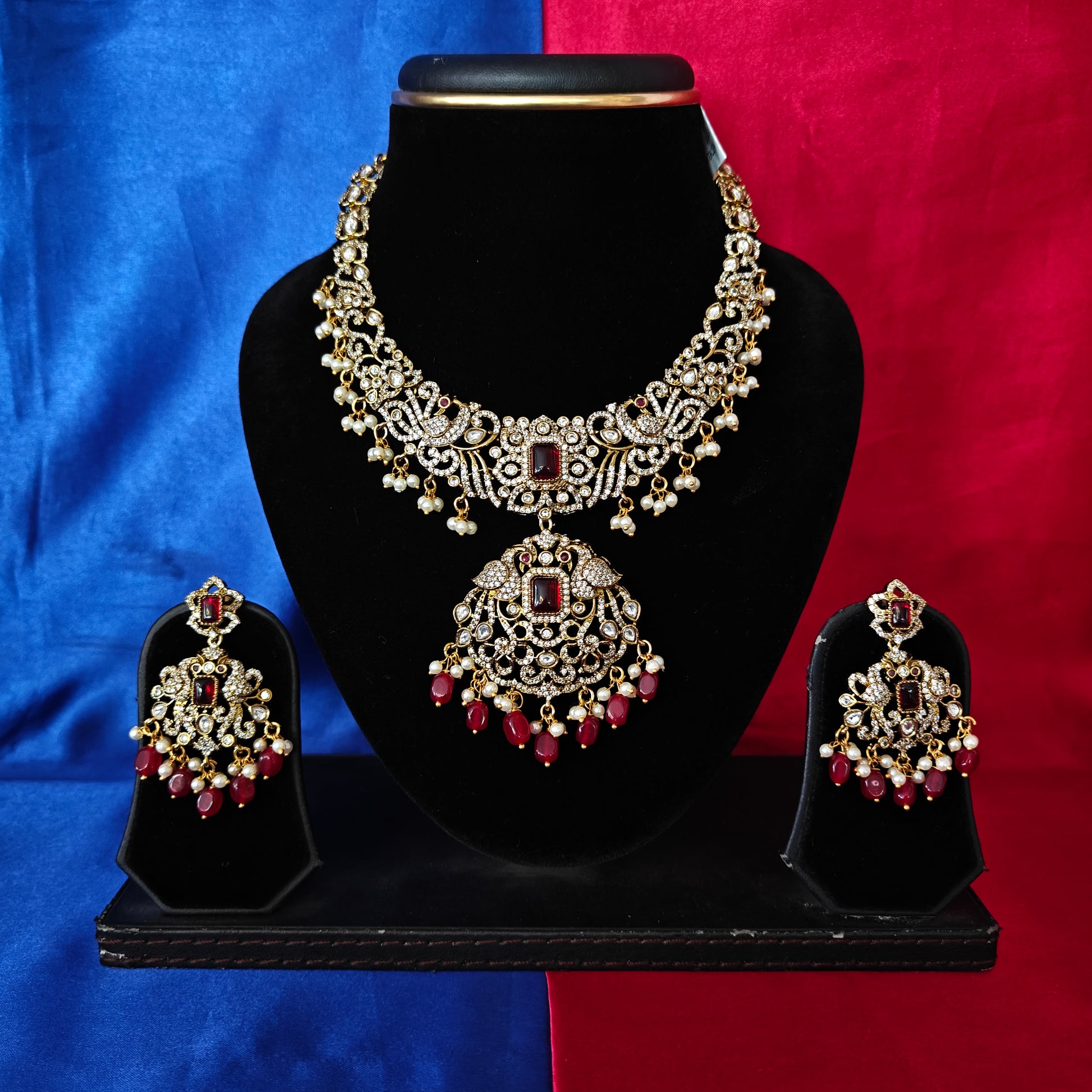 Beautiful Victorian Short Necklace In Maroon Beads - Ambica Wedding Mall