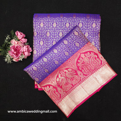 Handloom Pure Resham German Silver Zari Kanchi Pattu Saree