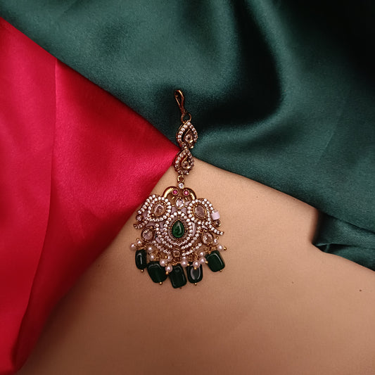 Beautiful Victorian Tika In Green Beads