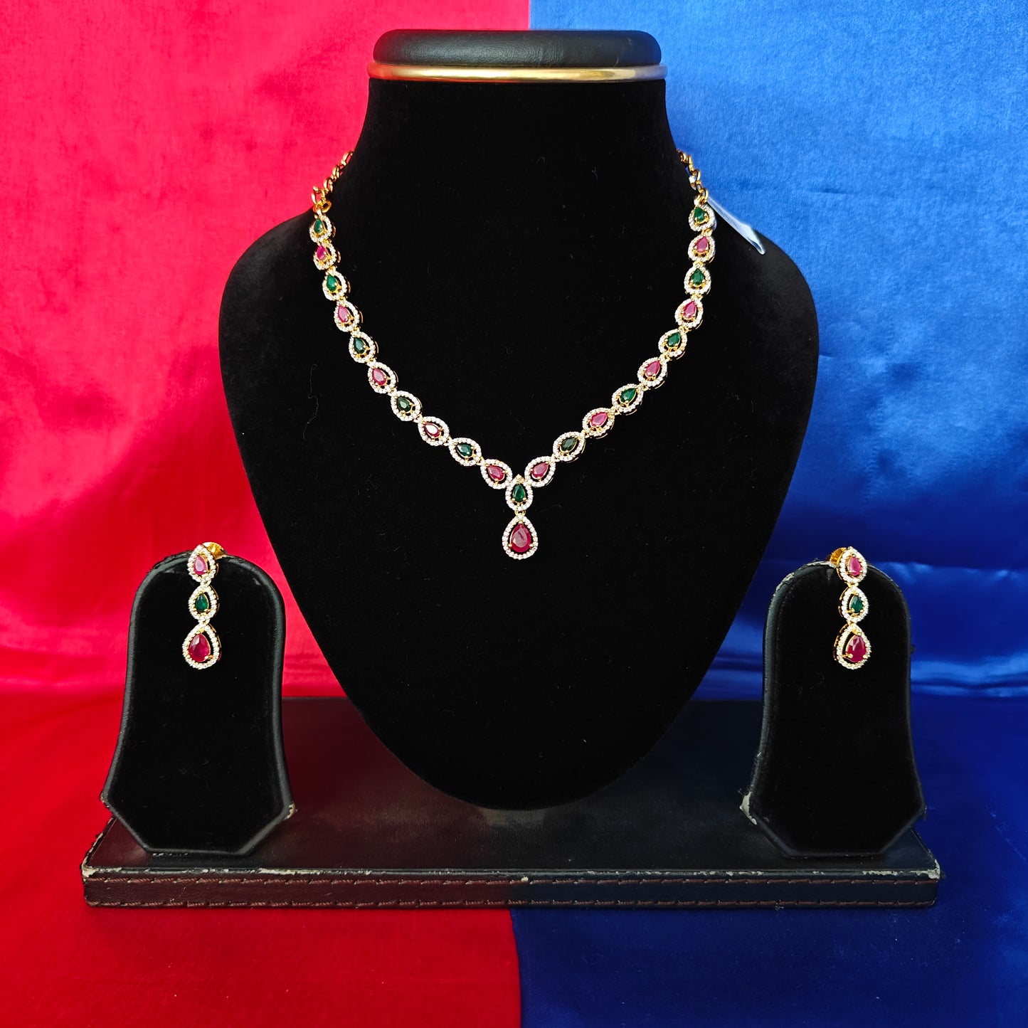 Beautiful CZ Short Necklace In Multi Colour Stone