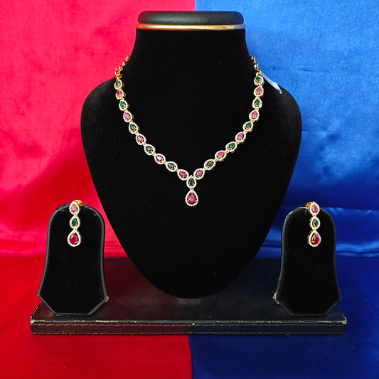 Beautiful CZ Short Necklace In Multi Colour Stone