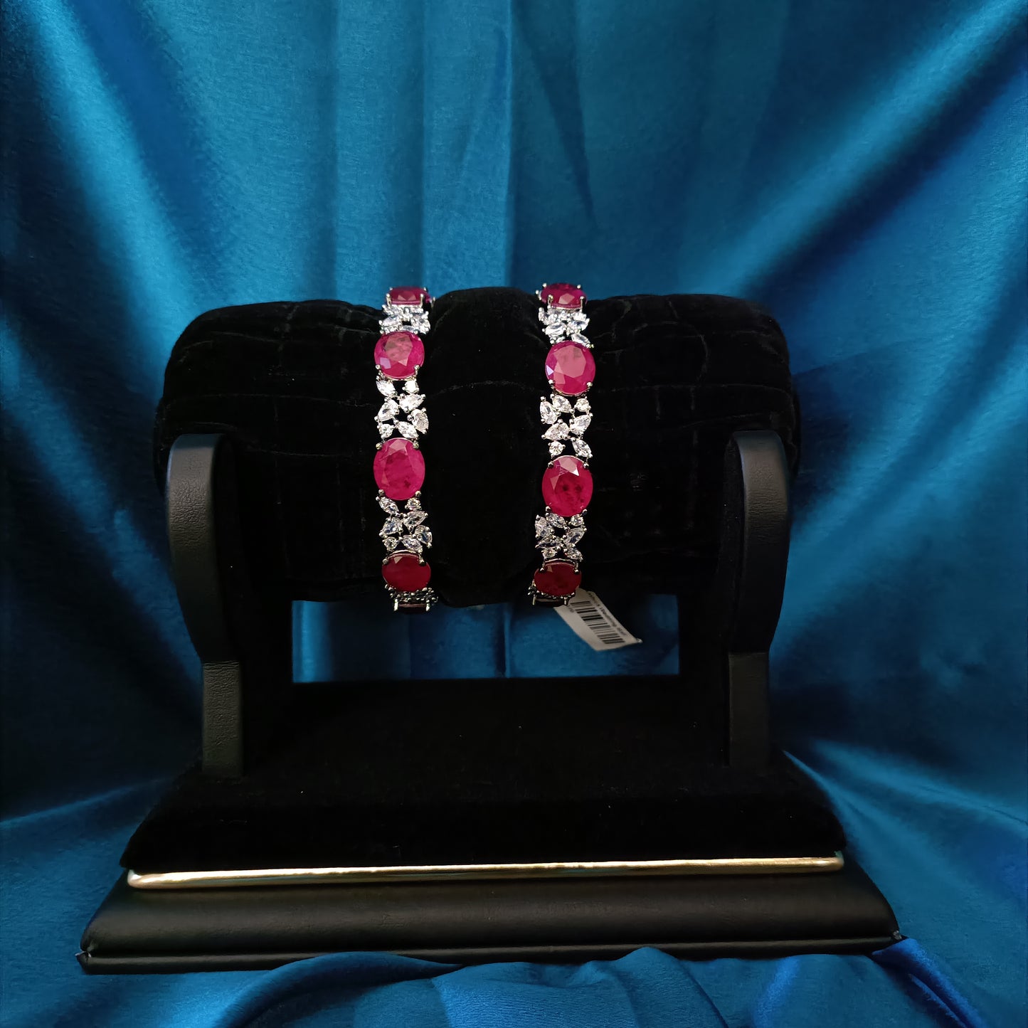 Elegant Pink Studded Silver Bangles