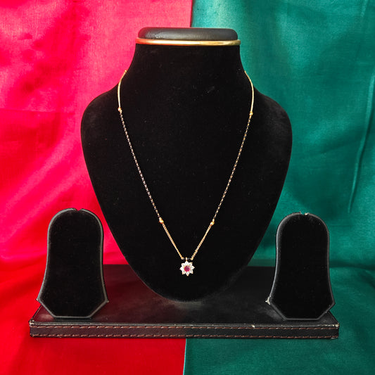 Beautiful Simple Black Beads Short In Ruby Stone